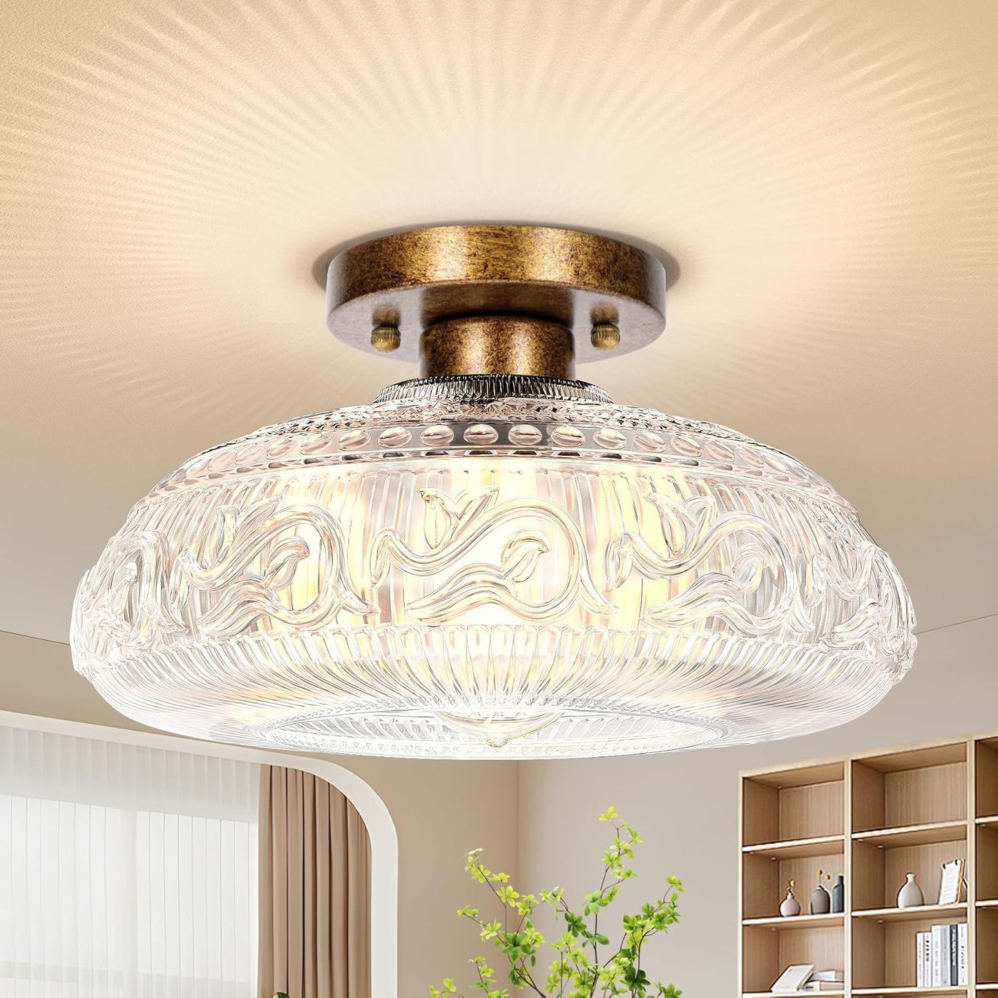 Cassandra American Country Patterned Glass Ceiling Light