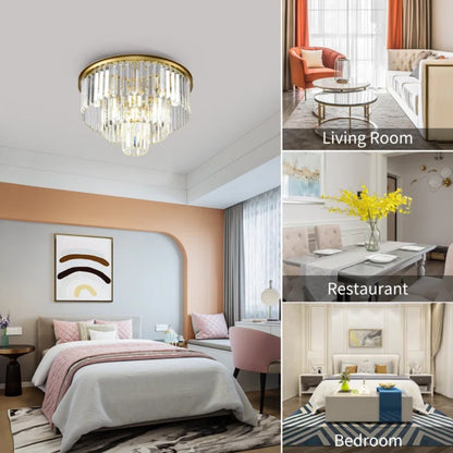Brigitte Luxurious Three Layer Crystal Flush Mount Chandelier