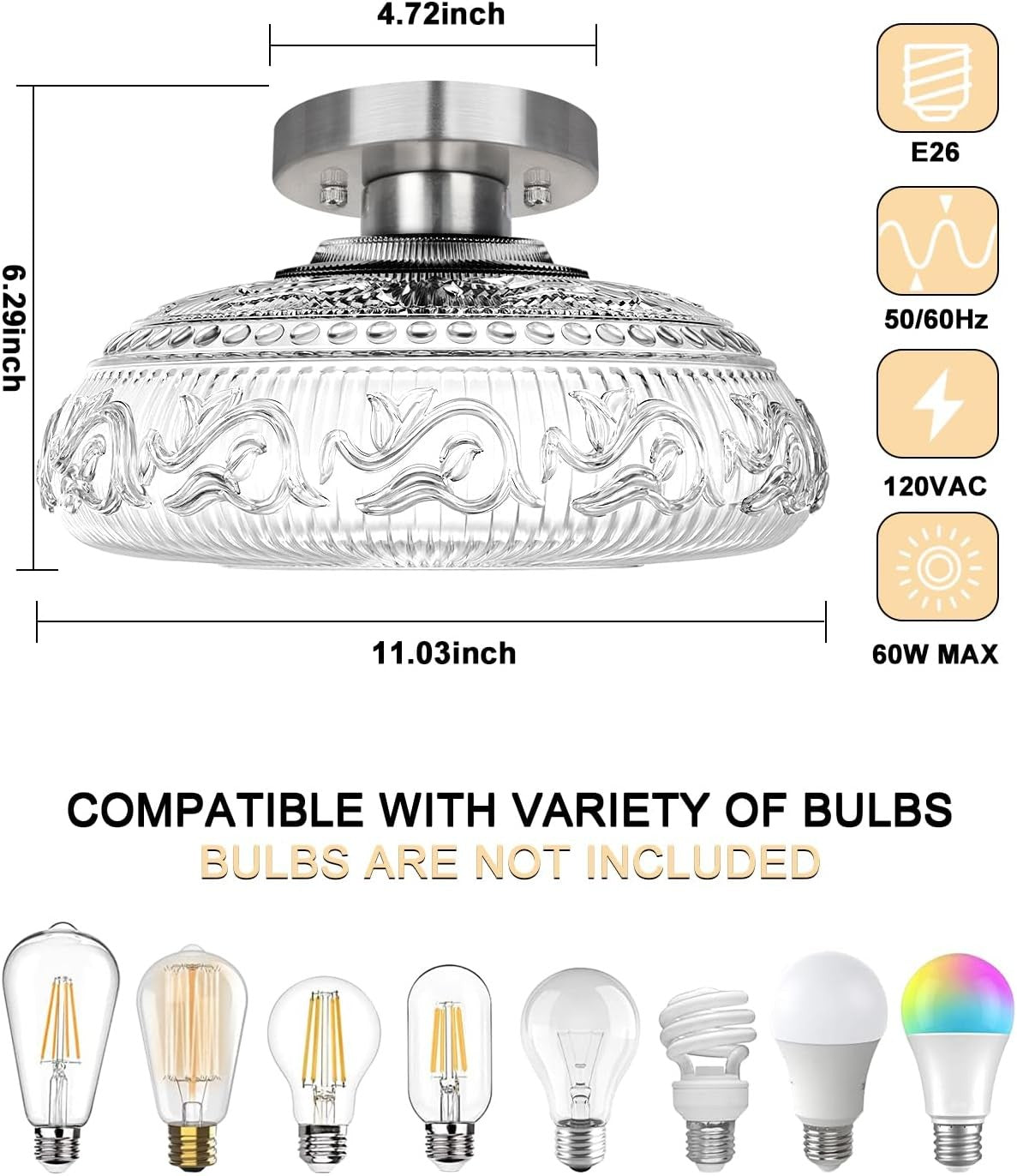 Cassandra American Country Patterned Glass Ceiling Light