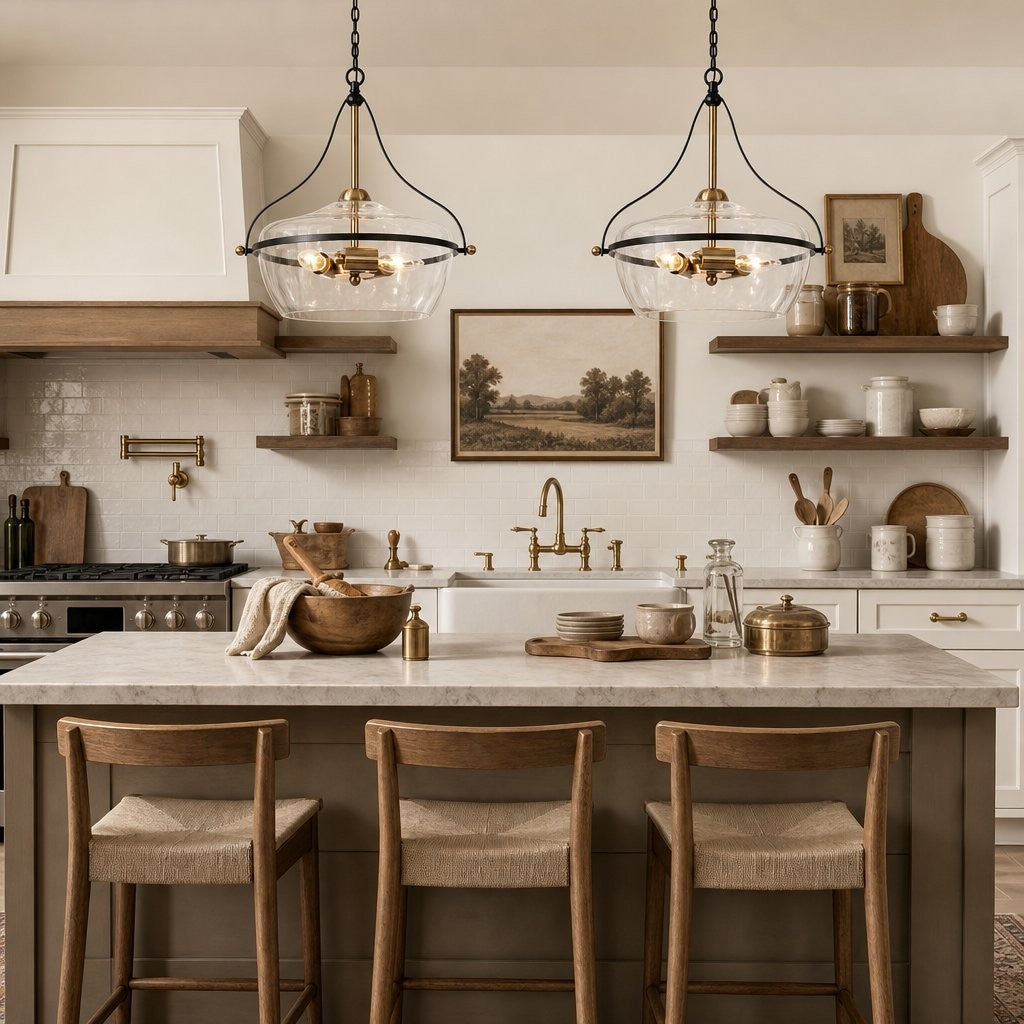 Florentine Rustic Brass Dome Clear Glass Pendant Light