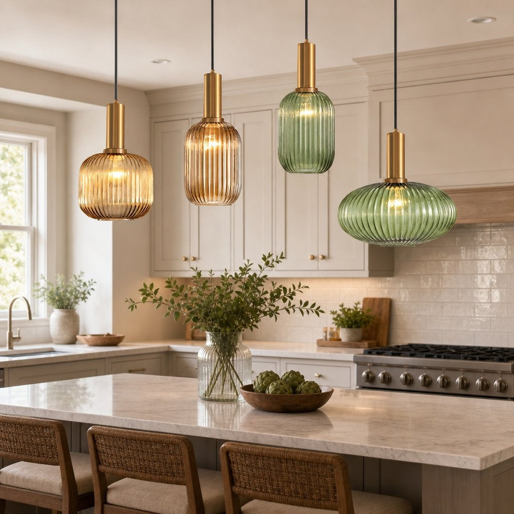 Zarek Lantern Shape Vertical Striped Stained Glass Pendant Light