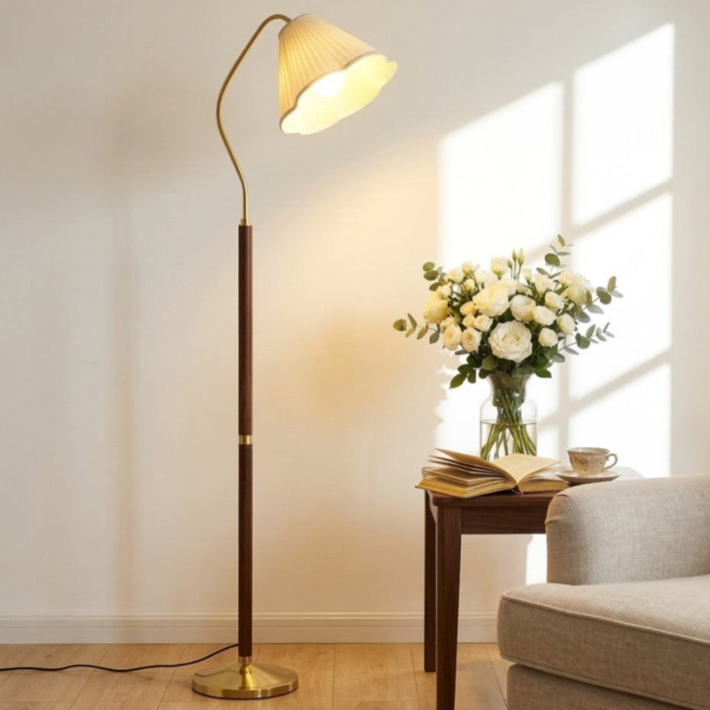 Xalon Wooden Cloth Pleated Shade Floor Lamp