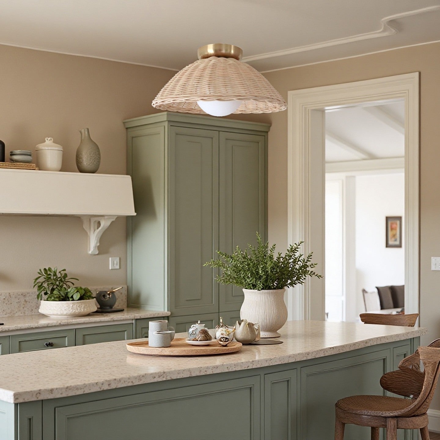 Allyson Farmhouse Rattan Flush Mount Ceiling Light