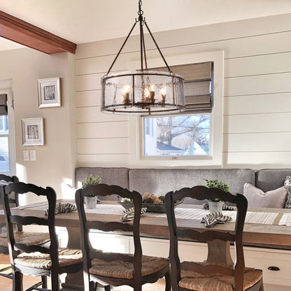 Coriander Farmhouse Water Ripple Glass Drum Chandelier