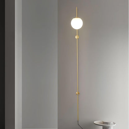 Qorven Minimalist Long Pole Globe Brass Plug In Wall Sconce