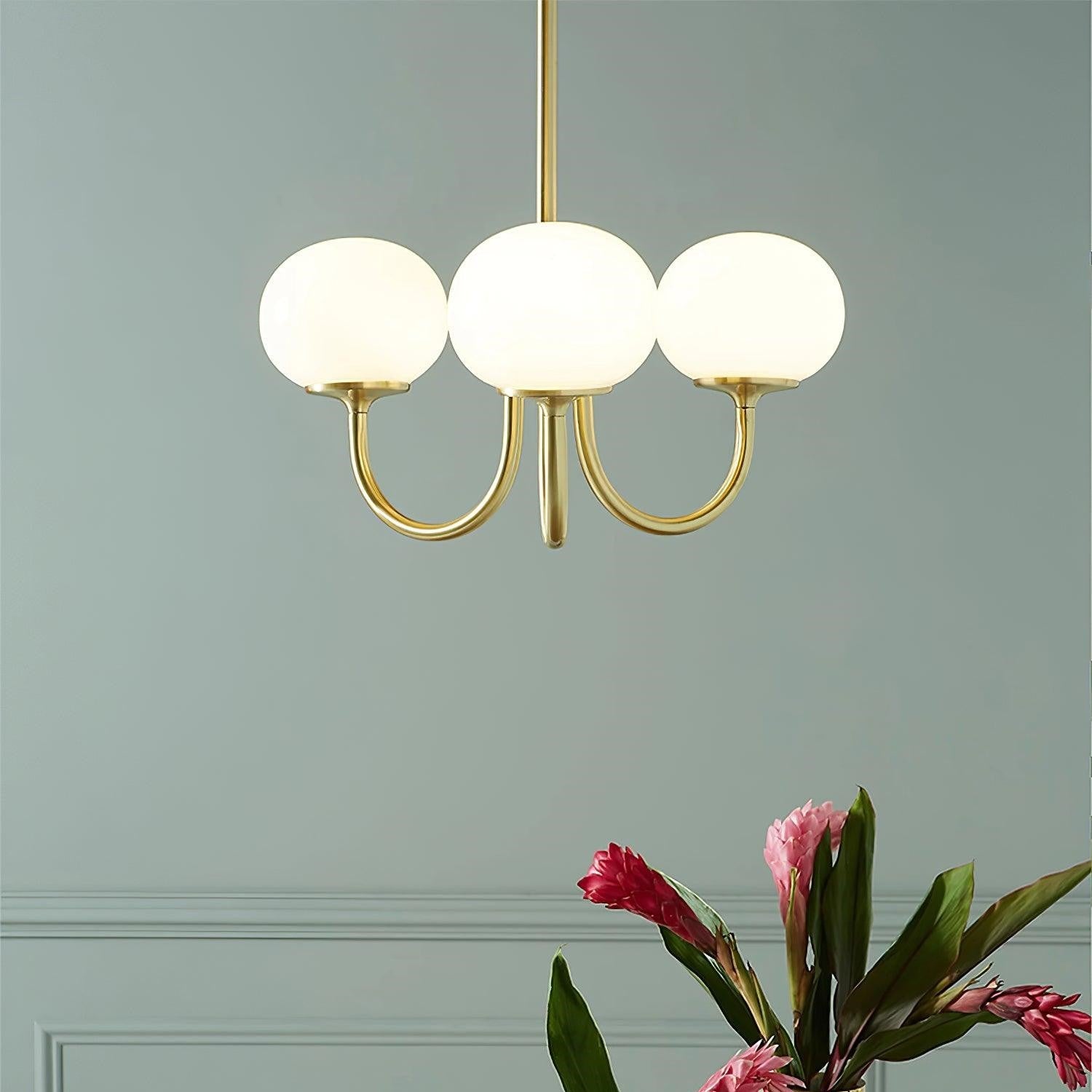 Bianca Colored Glass Shade Chandelier with Globes