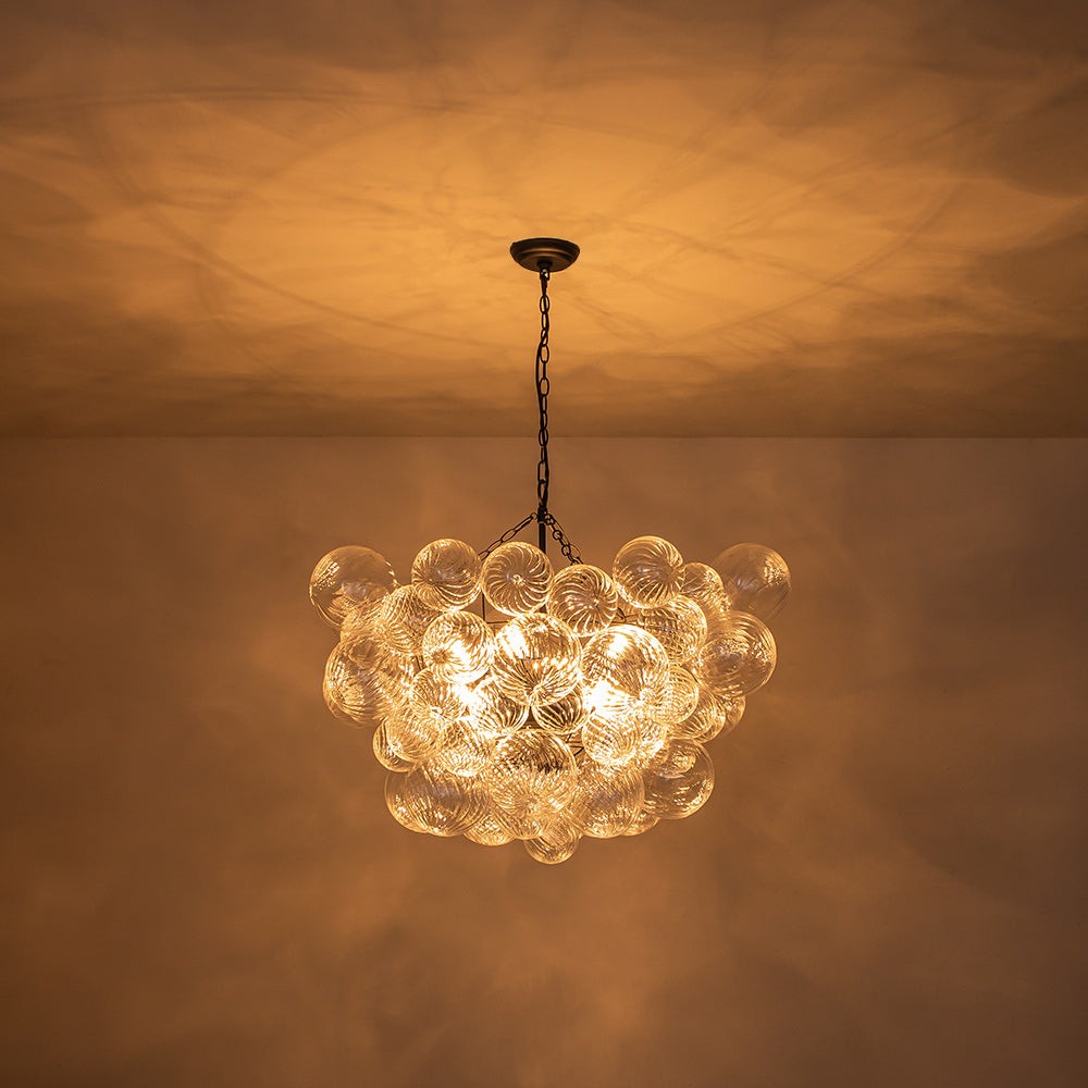 Quintessa Luxury Ribbed Glass Globe Cluster Bubble Chandelier