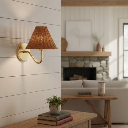 Betty Natural Rattan Cone Brass Wall Sconce