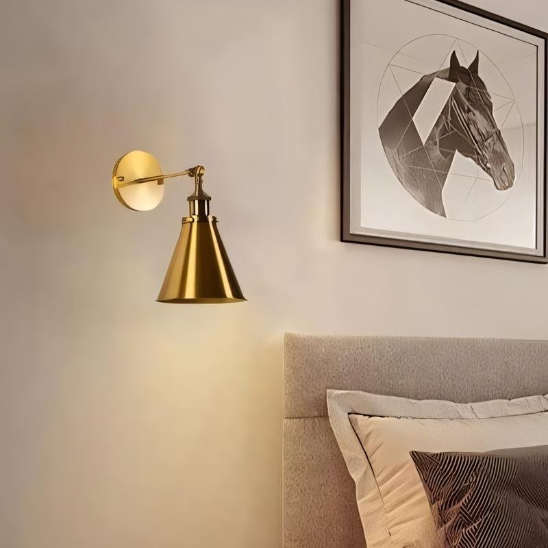 Ruhi Antique Brass Swing Arm Wall Sconce With Tapered Lampshade