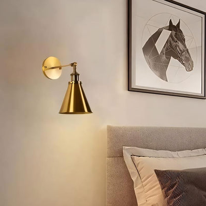 Ruhi Antique Brass Swing Arm Wall Sconce With Tapered Lampshade