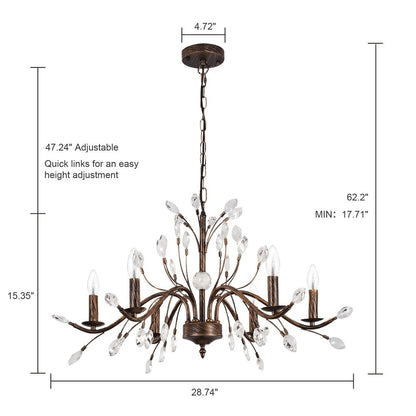 Thadder French Country 9 Light Bronze Crystal Chandelier