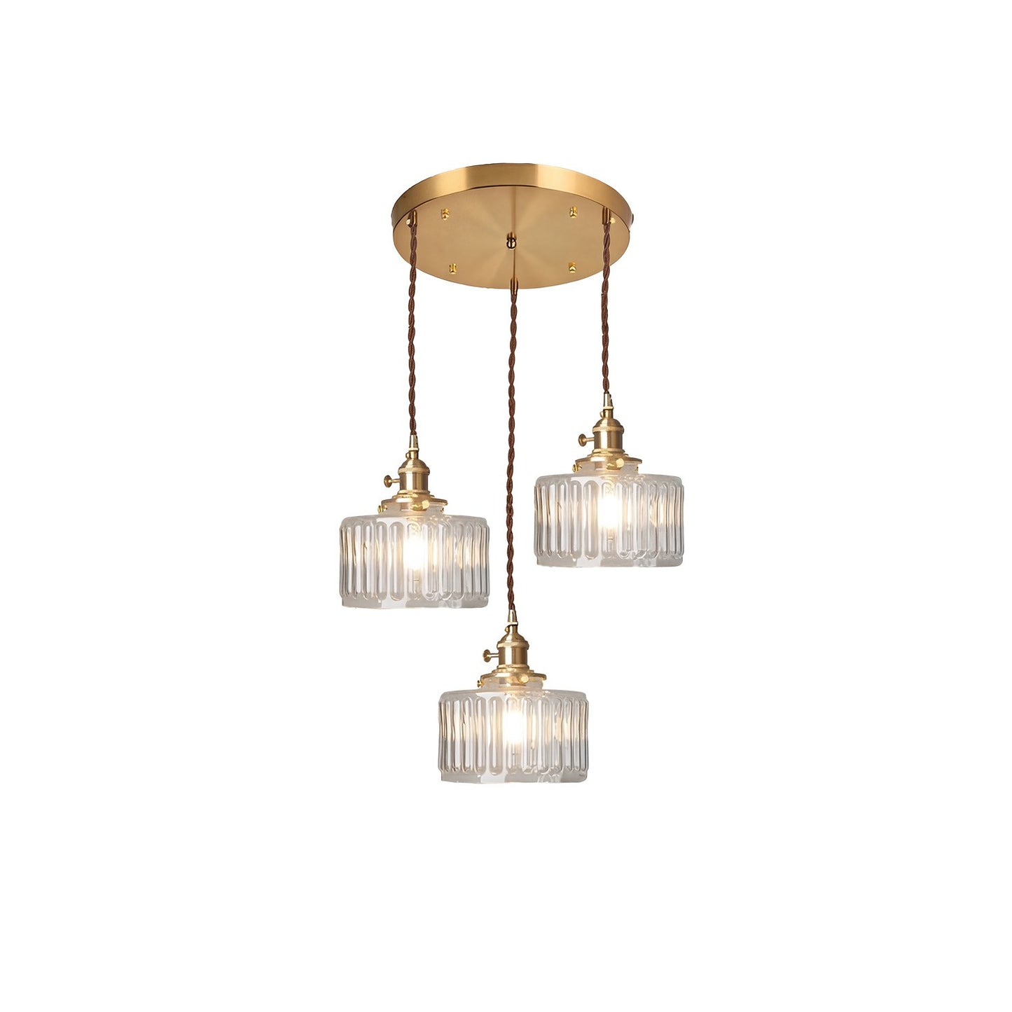 Zavier Vintage Cylinder Wave Pattern Glass Shade Pendant Chandelier