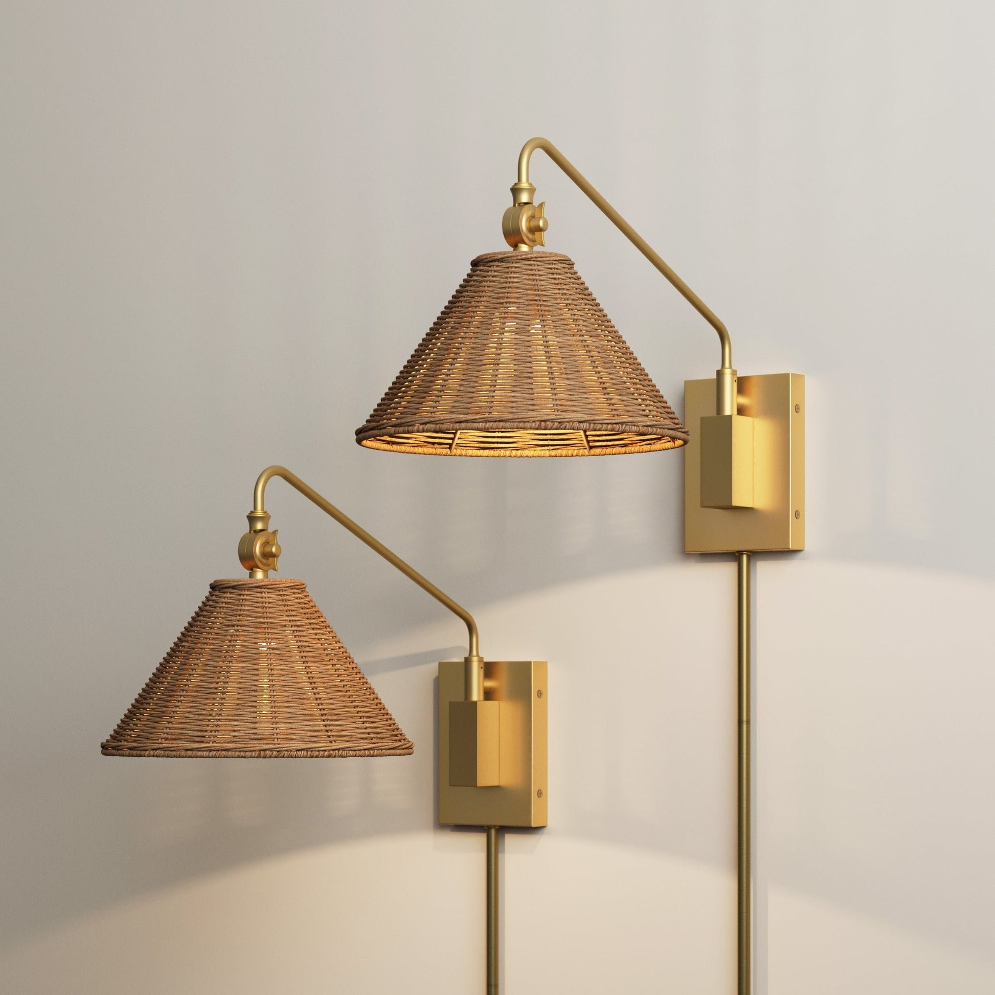 Novar Farmhouse Rattan Plug In Swing Arm Sconce（Set of 2）