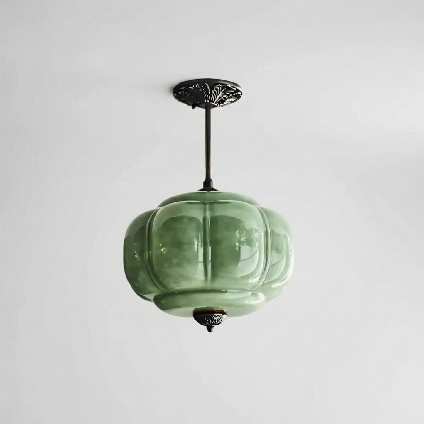 Vortan Antique Brass Green Glass Semi-Flush Mount Eloise Pendant Lamp