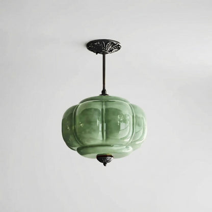 Vortan Antique Brass Green Glass Semi-Flush Mount Eloise Pendant Lamp