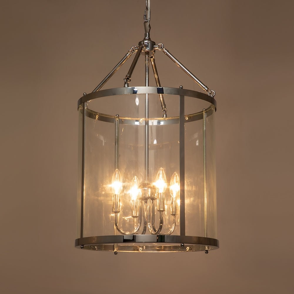 Merrick Metal Lantern Round Glass Chandelier