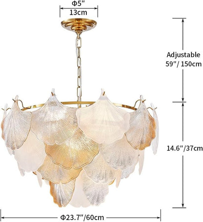 Cyan Champagne Ginkgo Leaf Textured Glass Chandelier