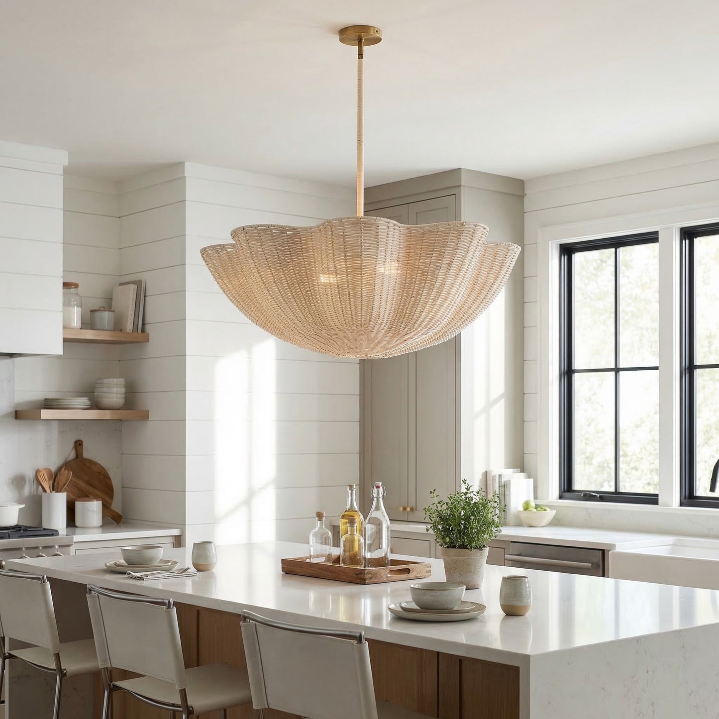 Daxter Bohemian Woven Rattan Scalloped Pendant Light