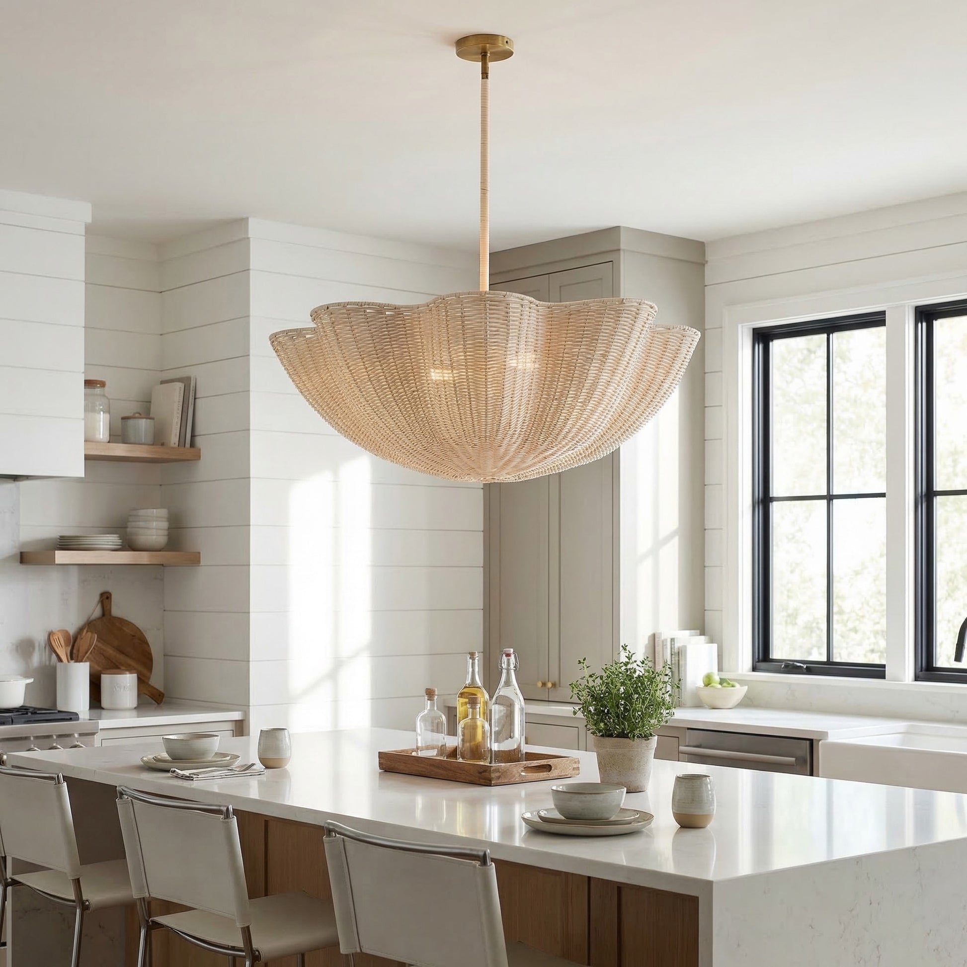 Daxter Bohemian Woven Rattan Scalloped Pendant Light
