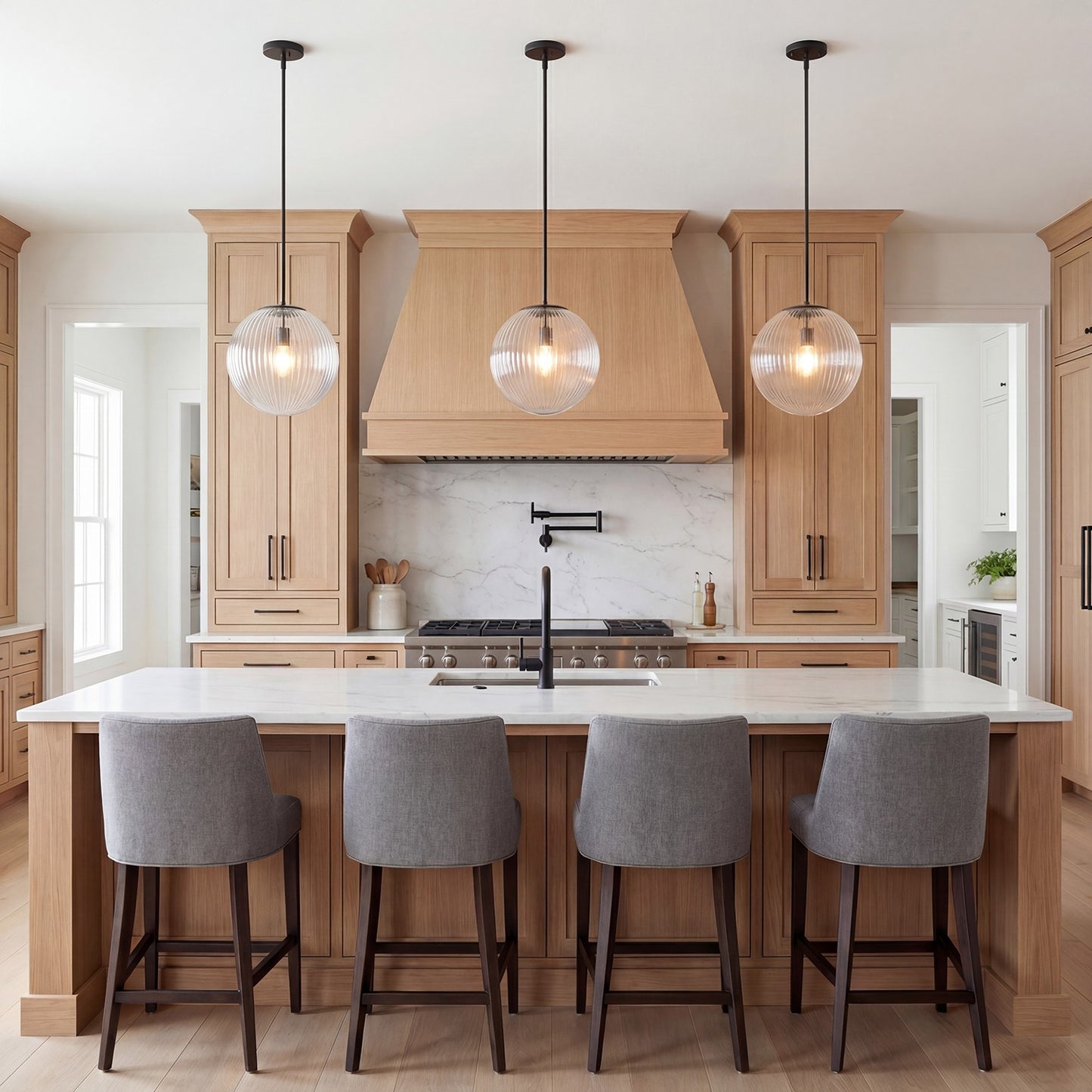 Alain Farmhouse Cooper Ribbed Glass Pendant Light