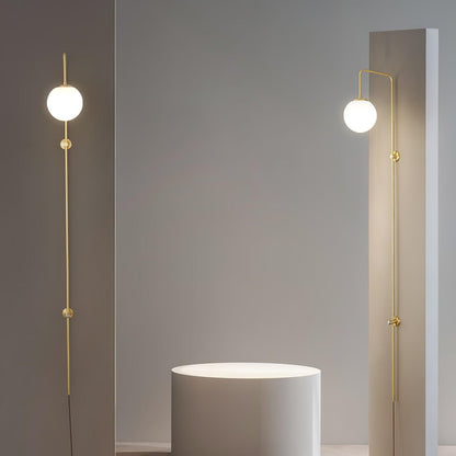 Qorven Minimalist Long Pole Globe Brass Plug In Wall Sconce