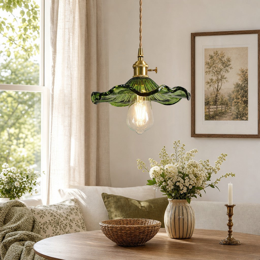Liliana Retro Hibiscus Flower Glass Shade Pendant Light