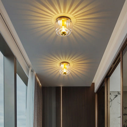 Rynik Mini Glass Sun Shape Full Copper Dual Purpose Flush Mount Light
