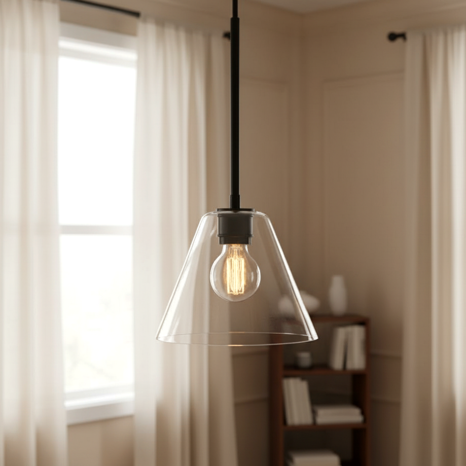 Nori Minimalist Brass Glass Cone Pendant Light
