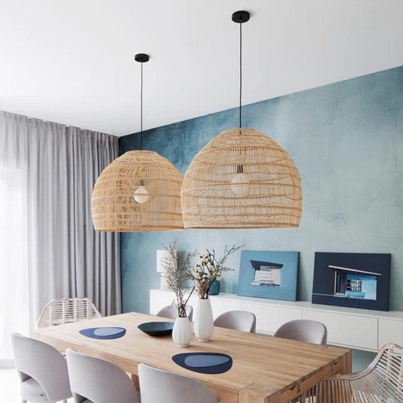 Juno Scandinavian Boho Woven Wicker Rattan Pendant Light