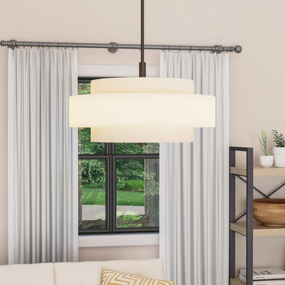 Harlow Linen Blend 5 Light Metal Double Tier Drum Pendant Light