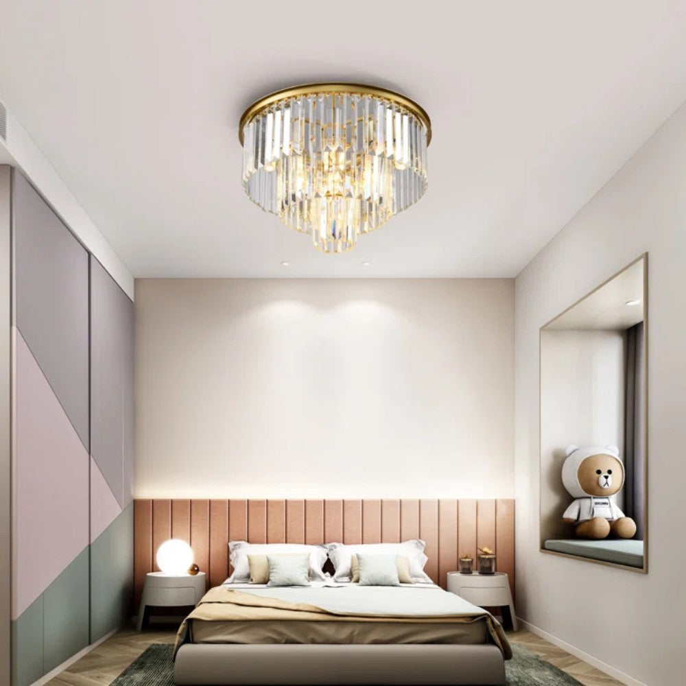 Brigitte Luxurious Three Layer Crystal Flush Mount Chandelier