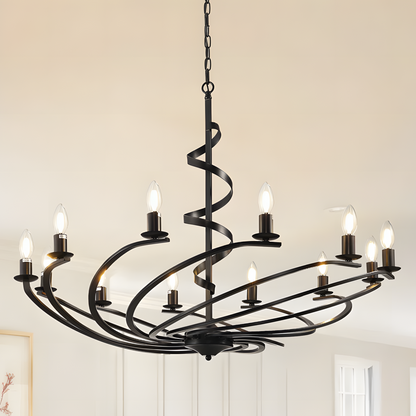 Clara Modern Matte Black Metal Spiral Chandelier
