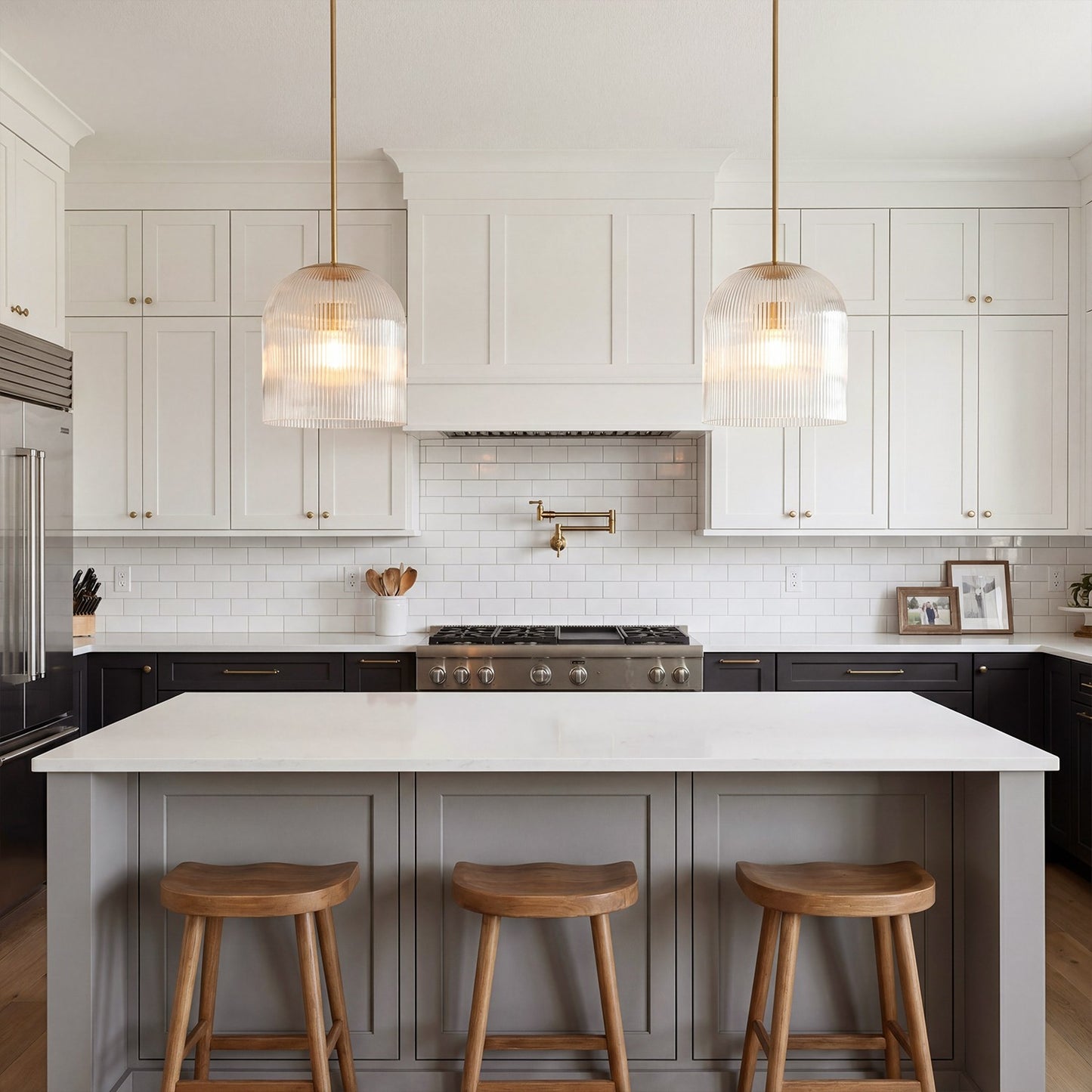 Alain Farmhouse Cooper Ribbed Glass Pendant Light For Dining Room & Kitchen