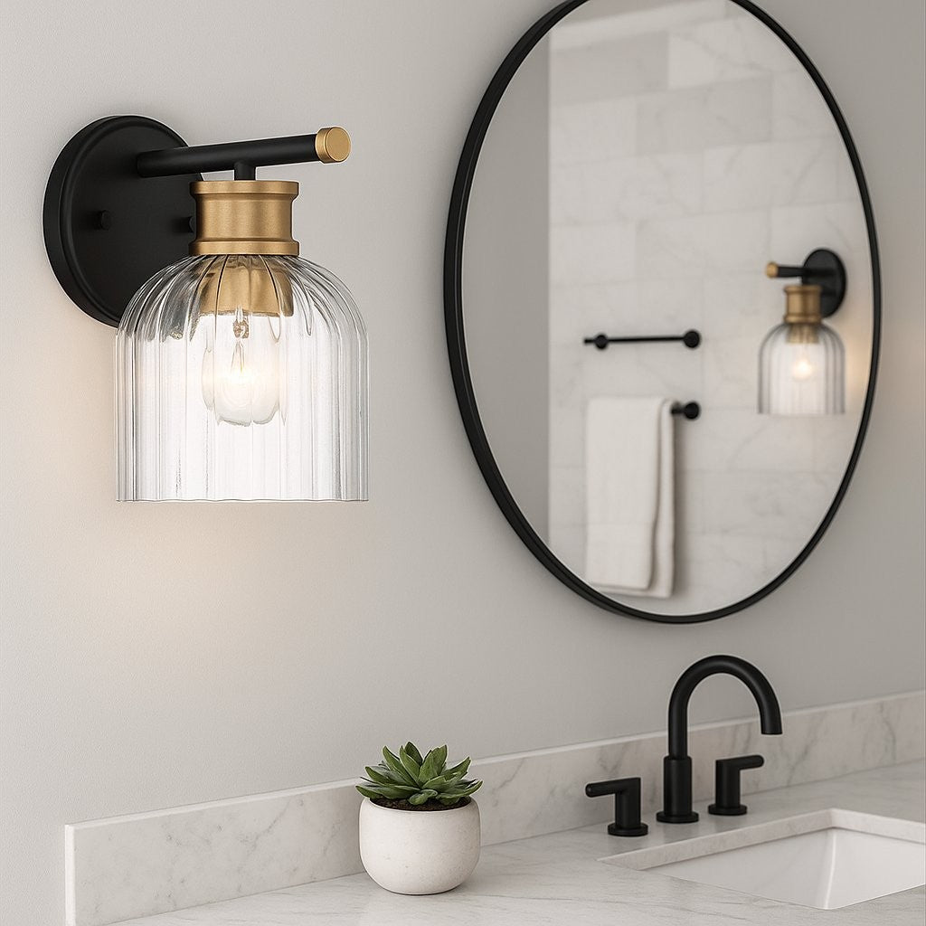 Lucienne Modern 9” Black Ribbed Glass Wall Light