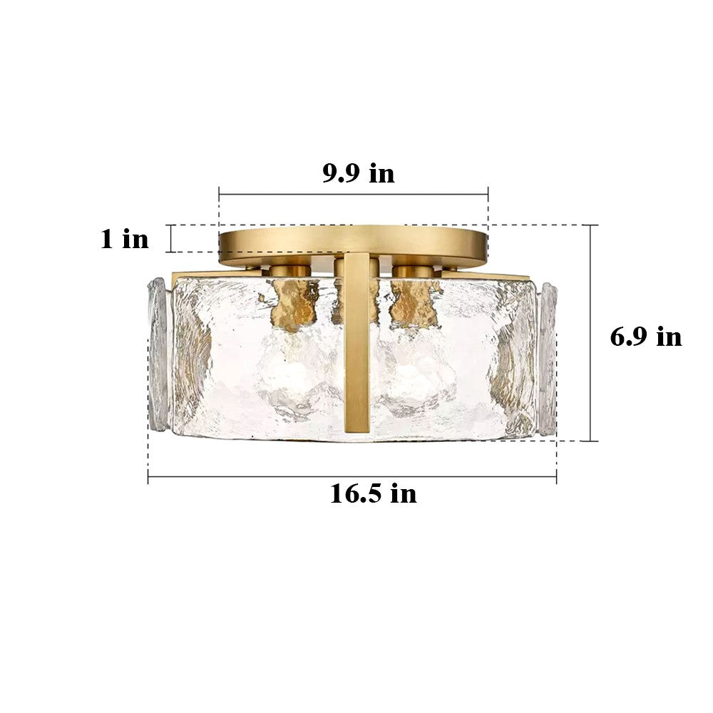 Ozu Modern Water Ripple Glass Drum Flush Mount Light