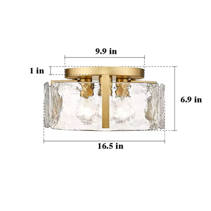 Ozu Modern Water Ripple Glass Drum Flush Mount Light