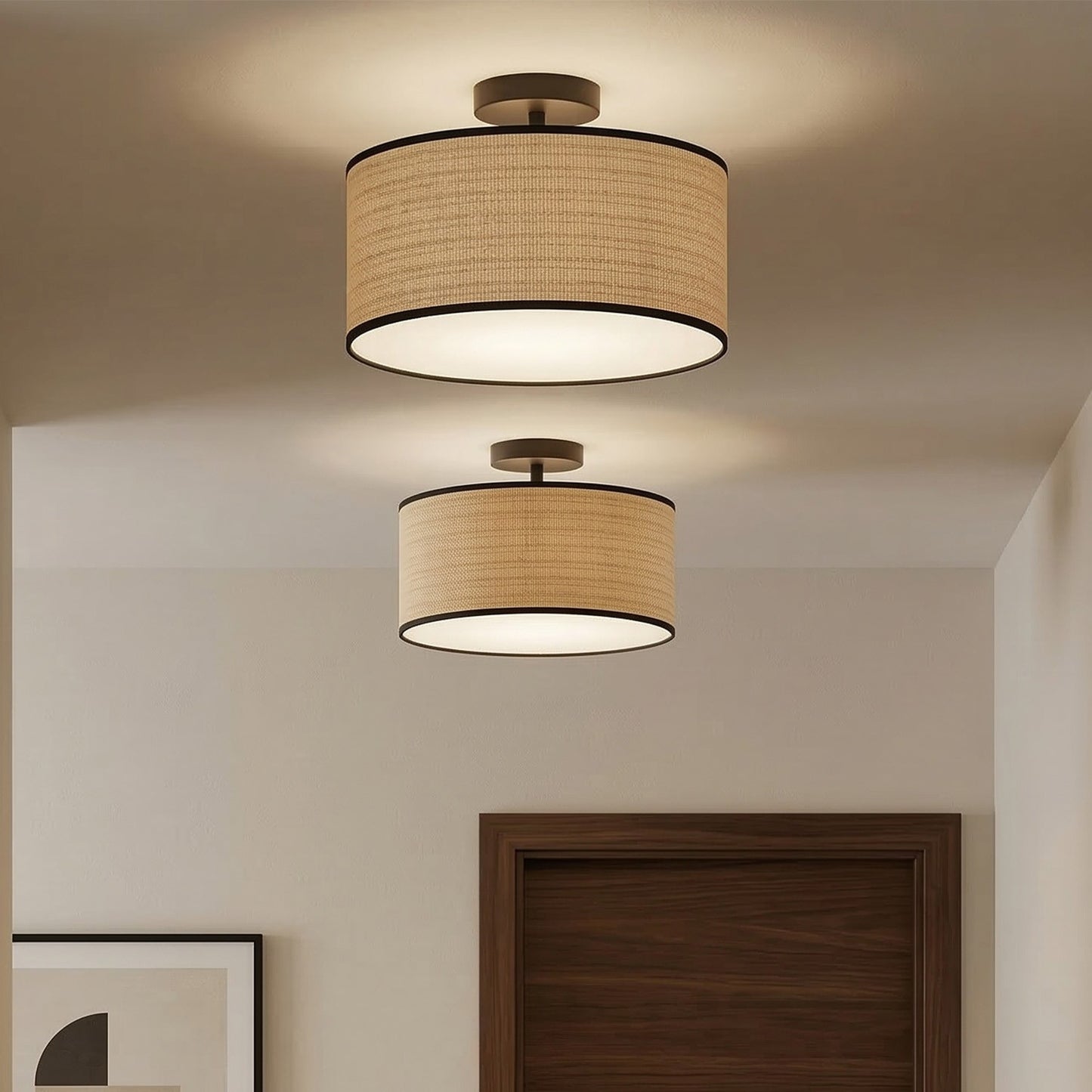 James Rustic Drum Woven Flush Mount Ceiling Light