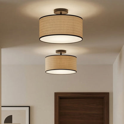James Rustic Drum Woven Flush Mount Ceiling Light