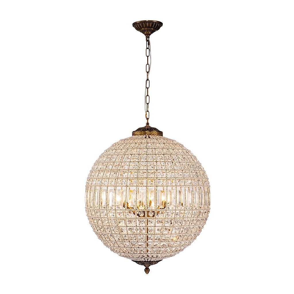 Dion Luxury French Antique Brass Crystal Globe Chandelier