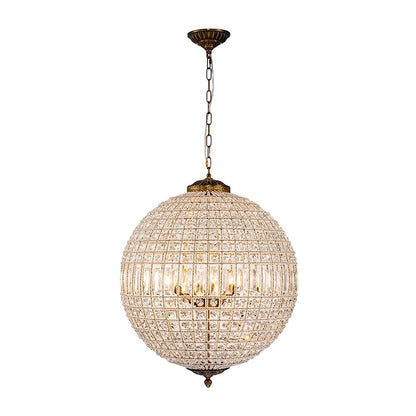 Dion Luxury French Antique Brass Crystal Globe Chandelier