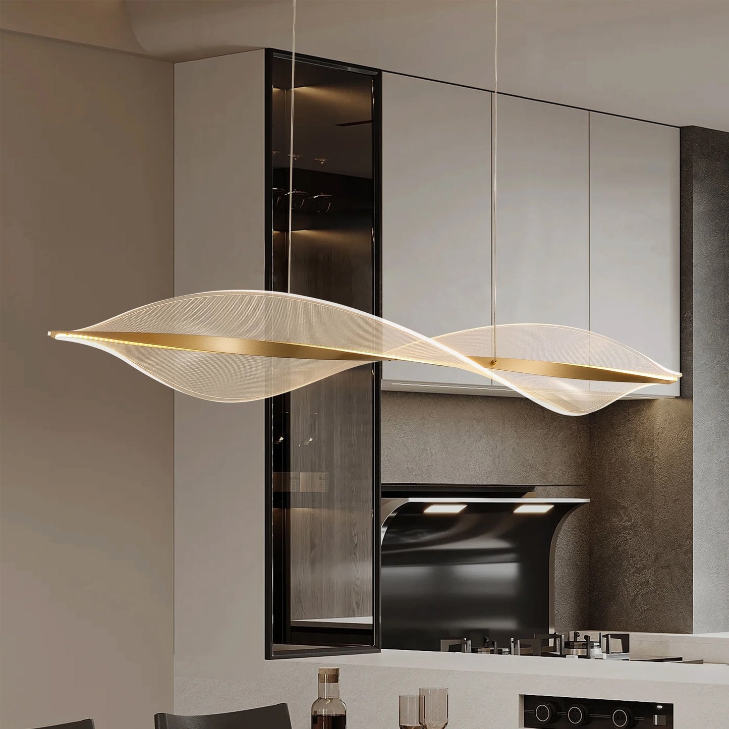 Delfino Nordic Gold Wave Led Acrylic Linear Chandelier
