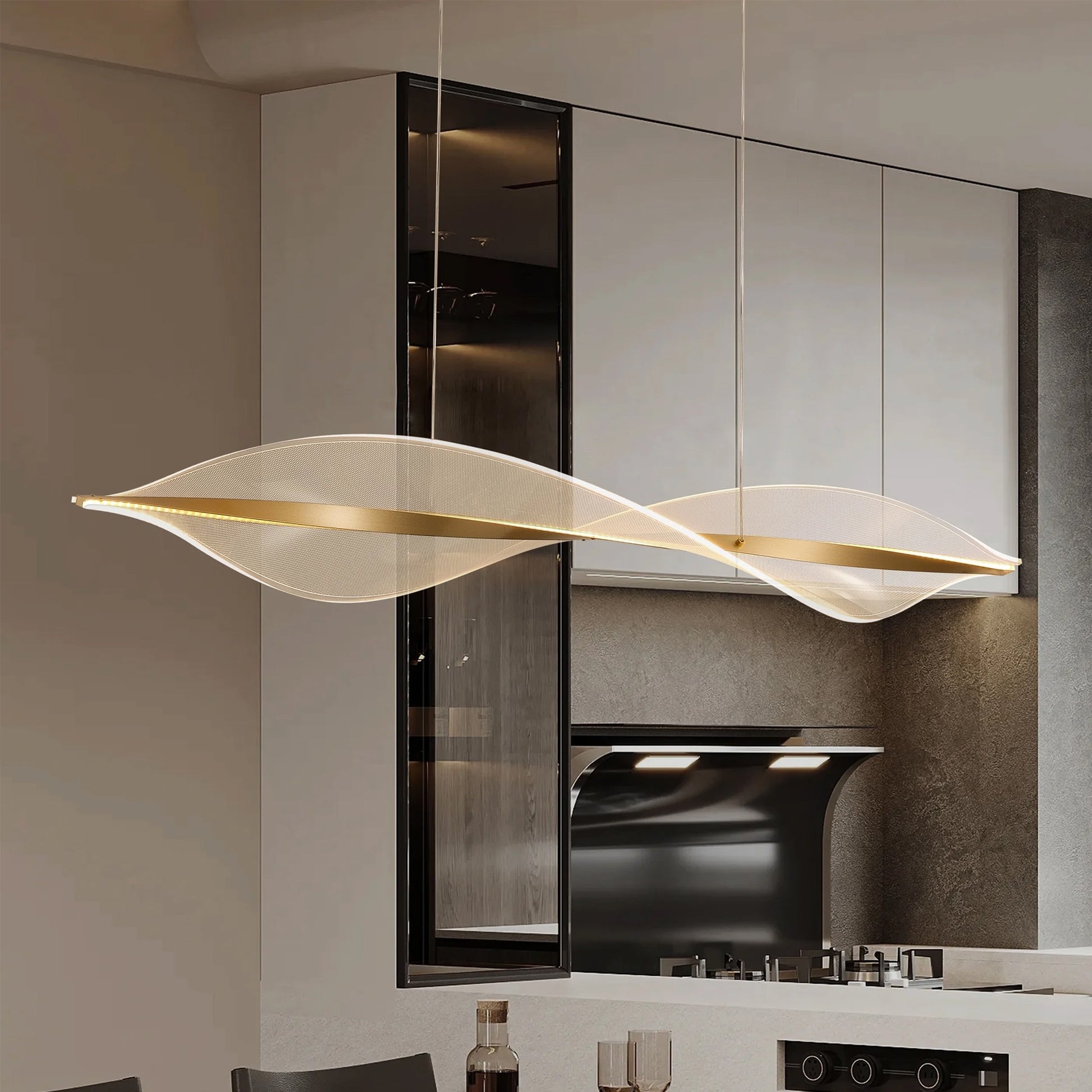 Delfino Nordic Gold Wave Led Acrylic Linear Chandelier