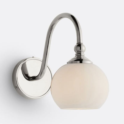 Cygnira Vintage Brass Glass Curved Neck Wall Light