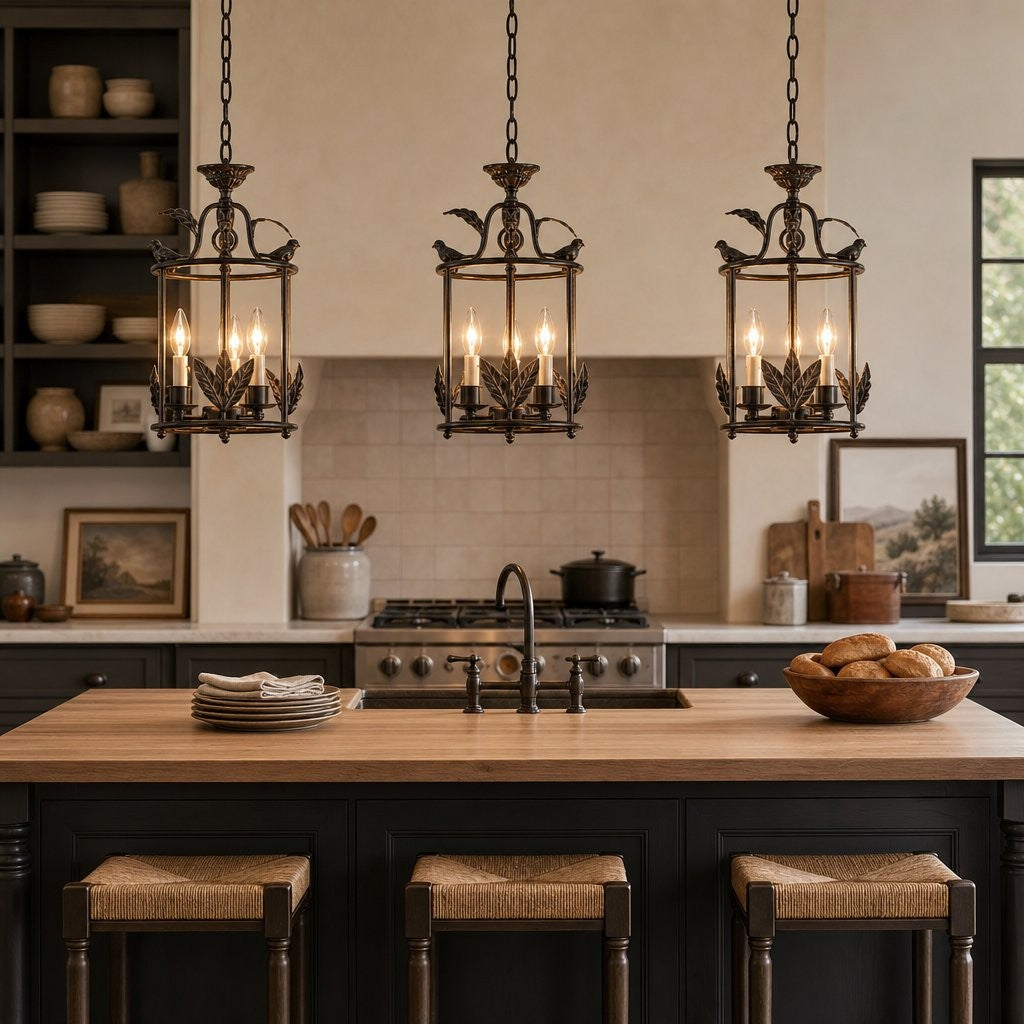 Bailee Vintage Decorative Leaf 3-Light Metal Lantern Pendant Light