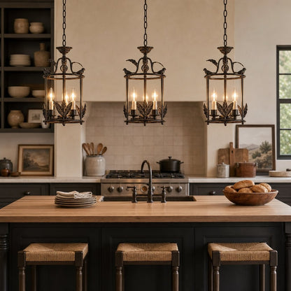 Bailee Vintage Decorative Leaf 3-Light Metal Lantern Pendant Light