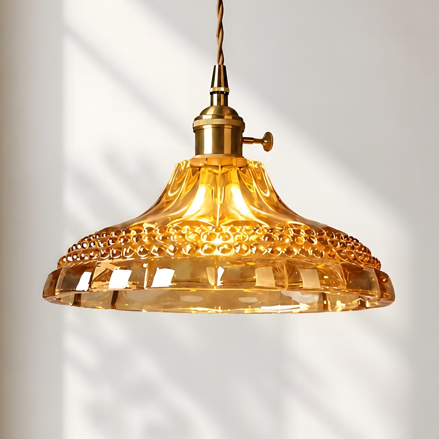 Olyx Amber Textured Glass Pot Lid Pendant Light