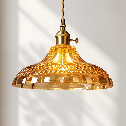 Olyx Amber Textured Glass Pot Lid Pendant Light