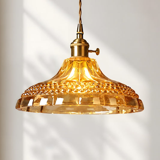 Olyx Amber Textured Glass Pot Lid Pendant Light
