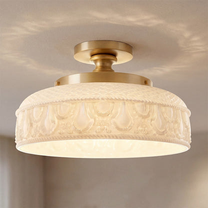 Santos Vintage Hand Carved Floral Clear Glass Semi Flush Mount Ceiling Light