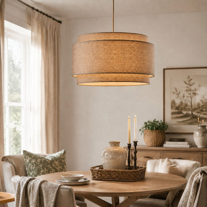 Virelai Modern Linen Double Drum Pendant Light